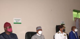 L- R : from extreme left is the Perm. Sec. Federal Ministry of Environment, Mr. Abel Enitan, 2nd from left is the Honorable Minister of Environment, Dr. Muhammad Mahmood Abubakar, the Registrar, EHORECON, Dr. Baba Yakubu Mohammed and the Director, Pollution Control and Environmental Health in the Ministry of Environment, Dr. Charles Ikeah at the Ministerial Press briefing by the Hon. Minister of Environment in Abuja recently