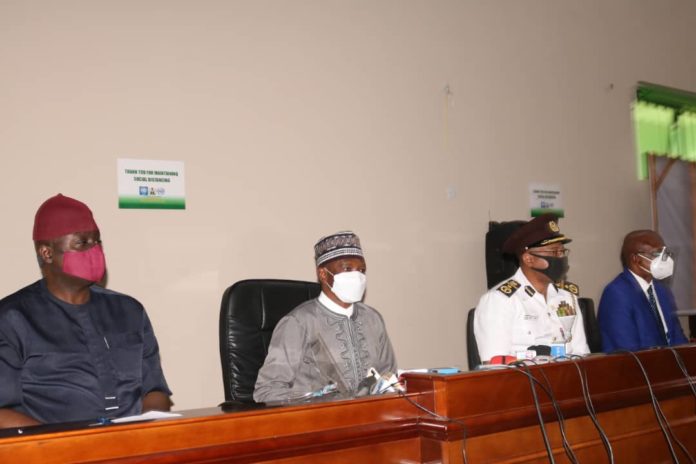 IMG-20201005-WA0009 L- R : from extreme left is the Perm. Sec. Federal Ministry of Environment, Mr. Abel Enitan, 2nd from left is the Honorable Minister of Environment, Dr. Muhammad Mahmood Abubakar, the Registrar, EHORECON, Dr. Baba Yakubu Mohammed and the Director, Pollution Control and Environmental Health in the Ministry of Environment, Dr. Charles Ikeah at the Ministerial Press briefing by the Hon. Minister of Environment in Abuja recently
