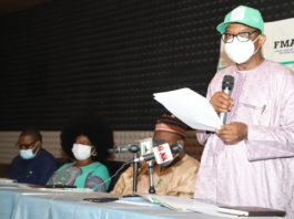 The Permanent Secretary in the Ministry, Dr. Abdulkadir Mu'azu, representing the Hon. Minister of Agriculture and Rural Development, Alhaji Muhammad Sabo Nanono at the Symposium/Colloquium session in continuation of activities to mark the 2020 World Food Day held in Abuja.
