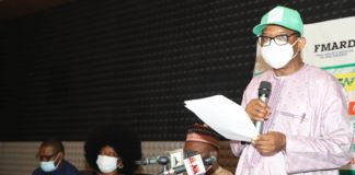 The Permanent Secretary in the Ministry, Dr. Abdulkadir Mu'azu, representing the Hon. Minister of Agriculture and Rural Development, Alhaji Muhammad Sabo Nanono at the Symposium/Colloquium session in continuation of activities to mark the 2020 World Food Day held in Abuja.