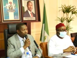 Honourable Attorney General Of The Federation /Minister Of Justice, Abubakar Malami, SAN, Giving His Opening Remarks And The Chairman, House Of Representatives Committee On Justice, Hon. Ugonna Ozurigbo, During The Oversight Visit Of The House Of Representative Committee On Justice , 19th October, 2020 At HAGF’s Conference Room.