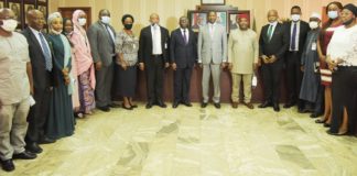 Honourable Attorney General Of The Federation/Minister Of Justice, Abubakar Malami San, Solicitor –General Of The Federation And Permanent Secretary, Federal Ministry Of Justice, Dayo Apapa SAN, Executive Secretary National Human Right Commission, Tony Ojukwu, Esq. In A Group Photograph With Members Of The Committee Of NHRC And Directors Of Federal Ministry Of Justice, 19th October, 2020 At HAGF’s Conference Room