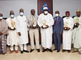 Permanent Secretary, Federal Ministry of Labour and mployment, Peter Tarfa, PhD, (4th Left); Director General, National Productivity Centre, Dr Kasheem Akor (4th right) with the Awardees of the Productivity and Innovations Award in Abuja