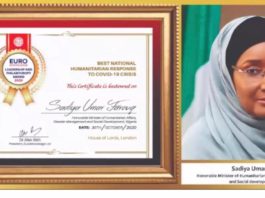 The Honourable Minister of Humanitarian Affairs, Disaster Management and Social Development Sadiya Umar Farouq