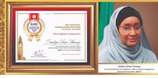 The Honourable Minister of Humanitarian Affairs, Disaster Management and Social Development Sadiya Umar Farouq