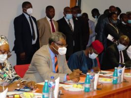 Hon. Minister, Arc. Olamilekan Adegbite with Directors during 2021 Budget defense at the Senate Committee on Solid Minerals