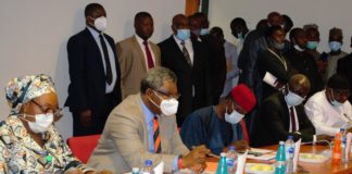 Hon. Minister, Arc. Olamilekan Adegbite with Directors during 2021 Budget defense at the Senate Committee on Solid Minerals