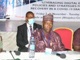 Representative of Chief of Defence Staff, Major General G.T. Abdullahi, Permanent Secretary, Federal Ministry of Communications and Digital Economy, Mr Musa Istifanus and Hon. Commissioner for Science and Technology, Hon. Ikechukwu Sunday during the ongoing 8th National Council on Communications and Digital Economy