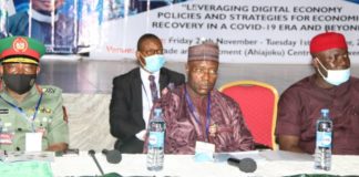 Representative of Chief of Defence Staff, Major General G.T. Abdullahi, Permanent Secretary, Federal Ministry of Communications and Digital Economy, Mr Musa Istifanus and Hon. Commissioner for Science and Technology, Hon. Ikechukwu Sunday during the ongoing 8th National Council on Communications and Digital Economy