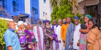 (6th L) Representative of the Honourable Minister, Humanitarian Affairs, Disaster Management and Social Development, Director Special Needs, Onwukwue Nkechi Florence, (7th L) the Vicar of St Matthew Anglican Church, Gwarimpa, Ven Andrus Ukaejiofo and (5th L) Ven Joshua Lambert, and others, during the Church Service organised to mark the International Day for Persons with Disabilities, at St Matthew Anglican Church, Gwarimpa Abuja, on Sunday 29th November, 2020.