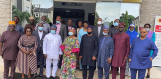 L -R, (4th, front row), SSA to the President on SDGs, Princess Adejoke Adefulure, Hon. Commissioner, Min.of Economic Planning and Budget, Osun State, Prof. Olalekan Yinusa Director Social Devt, FMFBNP, Mr Saadu Bello. Commissioners of Economic Planning from Ogun, Ondo, Oyo, Ekiti, Lagos State and Development Partners - Reps of UNICEF, World Bank, UNDP, Save the Children at the review of National Social Protection Policy for the South West, today, in Lagos