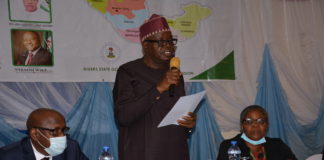 The Honourable Minister of State, Ministry of Niger Delta Affairs, Senator Omotayo Alasoadura delivering his keynote address at the Pre-Council Seminar of the 4th National Council on Niger Delta held in Port Harcourt, Rivers State on Monday, December 14, 2020.