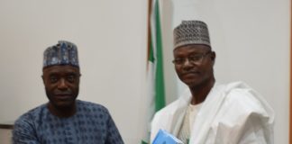 L-R: Outgoing Permanent Secretary, Mr. Musa Istifanus and incoming Permanent Secretary, Federal Ministry of Communications and Digital Economy, Engr. Festus Yusuf Daudu during the official handing over ceremony which took place today at the Ministry’s headquarters in Abuja.