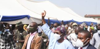 Ogbeni Rauf Aregbesola(Middle), arriving the event in Osun State today.