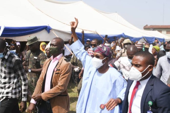 Ogbeni Rauf Aregbesola(Middle), arriving the event in Osun State today.