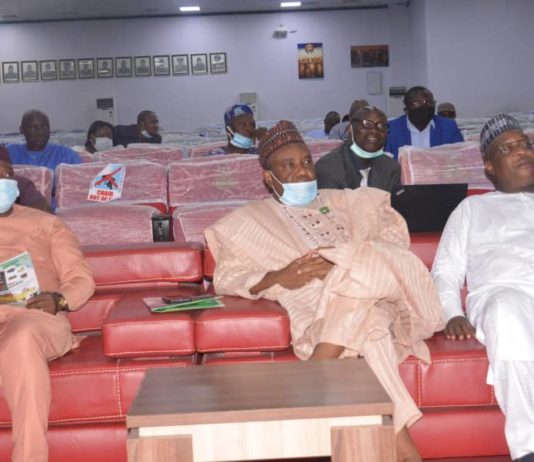 The Representative of the Permanent Secretary, Director, Farms Inputs Support Services, Engr. Tunde Bello, Chairman, House of representatives, Committee on Agricultural Colleges and Institutions, Hon. Munir Dan Agundi and Director, Federal Department of Agricultural Extension, Engr Frank Kudla, representing the Hon. Minister, during the the Sensitization Workshop on the Revitalization of Agricultural Extension in Nigeria