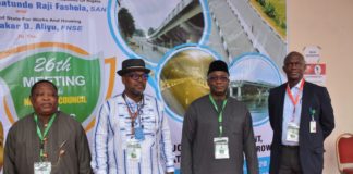 from right Director Planning, Research and Statistics, FMW/H, Mr Jide Ode-Martin's, Permanent Secretary FMW/H, Mr . Ernest A Umakhihe, Rivers State Commissioner of Works, Elloka Tasie-Amadi esquire and Permanent Secretary Rivers State Ministry of Works, Sir Clifford Ndu Walter