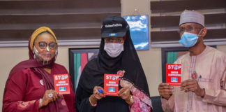 (Middle) The Honourable Minister of Humanitarian Affairs, Disaster Management and Social Development, Sadiya Umar Farouq, (Right) The permanent Secretary of the Ministry, Bashir Nura Alkali, (Left) The Director General of the National Agency for the Prohibition of Trafficking in Persons (NAPTIP), Imaan Sulaiman – Ibrahim, during the courtesy visit of NAPTIP to the Ministry, on the 11th January, 2021. In Abuja. Photo: Khalid Ahmed.