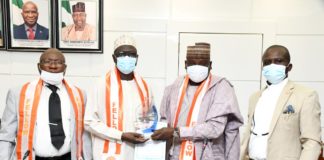 L-R The Director Central Workshop & Equipment FMWH, Engr. Chris Onyibo, The Permanent Secretary FMWH, Babangida Hussaini, Chairman Council of Fellows OSHA, Nigeria, Dr. Dalhatu M.Ahmed and the Regional Administrator, Engr. Emmanuel Uwalaka during the Investiture of the Fellowship Conferment.