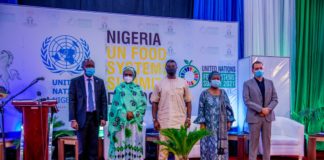 The minister of State, Budget and National Planning, Clem Agba(c) flanked by Minister of Finance Budget and National Planning, Mrs Zainab Ahmed (l), Perm Sec. Budget and National Planning, Mrs Olusola Idowu (r) and other dignitaries at the Food System Dialogue in Abuja.