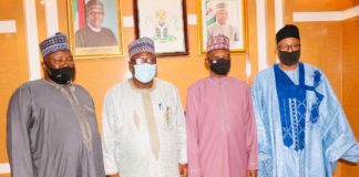 Hon. Minister of Environment, Dr. Mohammad Mahmood Abubakar(2nd From Right); Registrar, EHORECON, Dr. Baba Yakubu Mohammed(Extreme Right); Chairman, Commitee of Registrars of Health Profession, Mohammed Ibrahim Mami (2nd from Left) and Secretary of the Commitee, Alihu Abudulahi Angara after the Committee’s Courtesy call on the Minister of Environment, at the Ministry’s Headquaters, Mabushi, Abuja on Tuesday February 2021