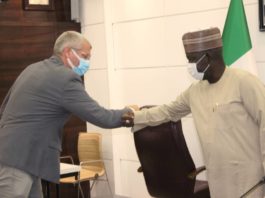 L-R: Senior Human Settlements Officer, Regional Office for Africa, Mathias Spaliviero and Honourable Minister of Works and Housing for State Engr. Abubakar D Aliyu FNSE at the event