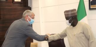 L-R: Senior Human Settlements Officer, Regional Office for Africa, Mathias Spaliviero and Honourable Minister of Works and Housing for State Engr. Abubakar D Aliyu FNSE at the event
