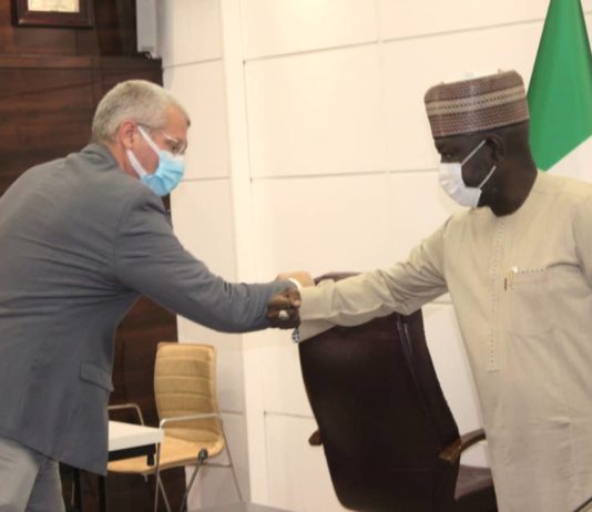 L-R: Senior Human Settlements Officer, Regional Office for Africa, Mathias Spaliviero and Honourable Minister of Works and Housing for State Engr. Abubakar D Aliyu FNSE at the event
