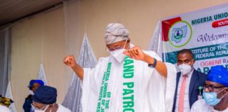 Minister of Interior, Ogbeni Rauf Aregbesola at his Investiture as Grand Patron of NUJ South West Zone, in Ibadan, at the weekend.