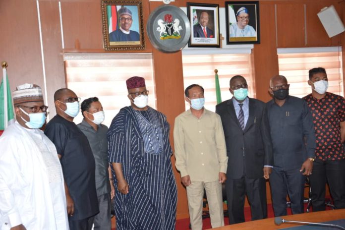 The Honourable Minister, Sen. Godswill Akpabio, (M) Sen. Omotayo Alasoadura (3rd from Right) and the Permanent Secretary, Dr. Babayo Ardo, (1st from left) MNDA, with the Agricultural Experts from Cambodia, during their courtesy visit to the Ministry, on Thursday 25th March, 2021.