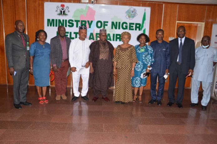 SERVICOM 3 L-R: The Permanent Secretary, MNDA, Dr. Babayo Ardo and the National Coordinator/Chief Executive Officer, SERVICOM, Mrs Nnenna Akajemeli flanked by some Directors of the Ministry and her team.