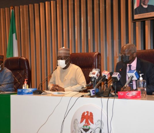 L-R: Acting DG, Infrastructure Concession Regulatory Commission, Michael Ohiani , Honourable Minister of Works and Housing for State Engr. Abubakar D Aliyu FNSE and Honourable Minister of Works and Housing Mr Babatunde Raji Fashola SAN