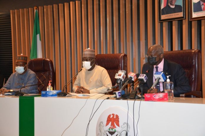 L-R: Acting DG, Infrastructure Concession Regulatory Commission, Michael Ohiani , Honourable Minister of Works and Housing for State Engr. Abubakar D Aliyu FNSE and Honourable Minister of Works and Housing Mr Babatunde Raji Fashola SAN