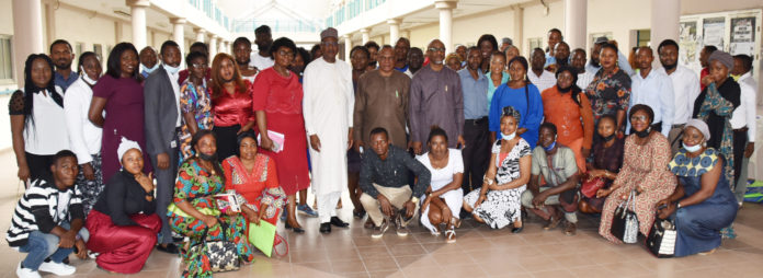 DSC_4337 Permanent Secretary, Federal Ministry of Labour and Employment, Dr Yerima Peter Tarfa (8th left), and Director, Skills Development and Certification, Barr. Amos Johnson (9th left) with the participants of a one-day induction training of Skills officers of the Ministry