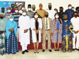 Permanent Secretary, Federal Ministry of Labour and Employment, Dr Yerima Peter Tarfa PhD (5th left) with the participants of the Validation of the National Policy on Child Forced Labour and the National Action Plan on the Elimination of Child Force Labour 2021 – 2025, in Abuja