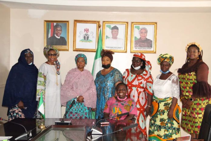 FEDWIN Minister Of State For Industry, Trade And Investment, Amb. Mariam Yalwaji Katagum (3rd Left) With Members Of The Federation Of Women Associations In Micro, Small And Medium Enterprises (FEDWIN) During A Courtesy Visit To The Minister.