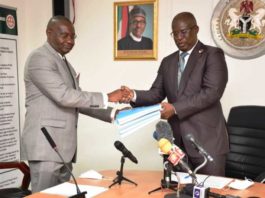 Honourable Minister of State for Petroleum Resources, H E Chief Timipre Sylva received the report of the Committee on Compensatory Contracts