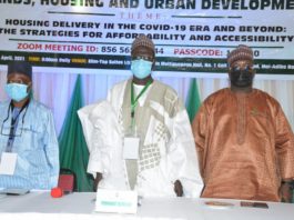 Middle- Alhaji Babangida Hussain, Permanent Secretary, Federal Ministry of Works and Housing, Left- Dayyabu Garga, Commissioner for Physical Planing and Urban Development, Plateau State Right- Arc Labafilo, Director Public Building, Federal Ministry of Works and Housing