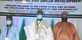 Middle- Alhaji Babangida Hussain, Permanent Secretary, Federal Ministry of Works and Housing, Left- Dayyabu Garga, Commissioner for Physical Planing and Urban Development, Plateau State Right- Arc Labafilo, Director Public Building, Federal Ministry of Works and Housing