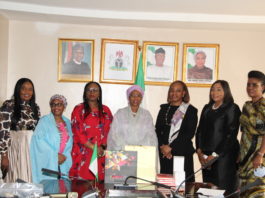 The Minister of State for Industry, Trade and Investment, Amb. Mariam Yalwaji Katagum (Centre) with the executive members of Women in Management, Business and Public Service (WIMBIZ) when the association paid a courtesy visit to the Minister in Abuja recently.