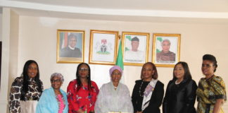 The Minister of State for Industry, Trade and Investment, Amb. Mariam Yalwaji Katagum (Centre) with the executive members of Women in Management, Business and Public Service (WIMBIZ) when the association paid a courtesy visit to the Minister in Abuja recently.