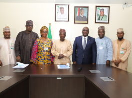 (2ND L-R), The Minister of State, Agriculture and Rural Development ,Hon. Mustapha Baba Shehuri ,Prof. Olufumilayo Para- Mallam ,Minister of Agriculture and Rural Development ,Alhaji Muhammad Sabo Nanono and Permanent Secretary in the Ministry,Dr. Ernest Umakhihe, in a group photograph after the Meeting