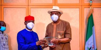 L-R: Minister of State Mines and Steel Development, Dr Uchechukwu Sampson Ogah with Rivers State Governor, Nyesome Wike during a courtesy visit by the Minister to the State yesterday