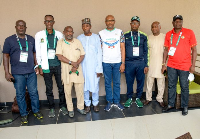 Occasion of Courtesy Visit by the newly elected Zonal Chairmen of State Directors of Sports Occasion of Courtesy Visit by the newly elected Zonal Chairmen of State Directors of Sports of the six- geopolitical zones, on the Permanent Secretary, FMYSD; today Monday 12th April, 2021: Standing in the Middle 4th to Right in White T Shirt/Blue Jeans is Mr Nebeolisa Anako; supported by the Zonal Chairmen.
