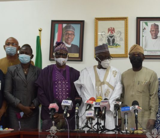 L-R: Mamman Ali Baba (Fed. Min. of Justice, DCP Johnson Adeola (Nigeria Police), Ruth Olofin (CLEEN Foundation), Orvainya Charity (National Human Right Commission), Com. Olukayode Odunuga (NYCN) Minister of Police Affairs, Mr. Muhammad Maigari Dingyadi(M), Permanent Secretary, Mr. Temitope Fashedemi, Prtincess Nana Dahiru(PCRC), Samuel Aniyun (NIA), Aaron Kaase(PSC), Musa Garba (DSS) and Director(Police Investigative Department), Mrs. Mary Ele-Ojoh during the inauguration of Police Public Complaints Committee at the Ministry of Police Affairs Headquarters, Abuja Download all attachments as a zip file