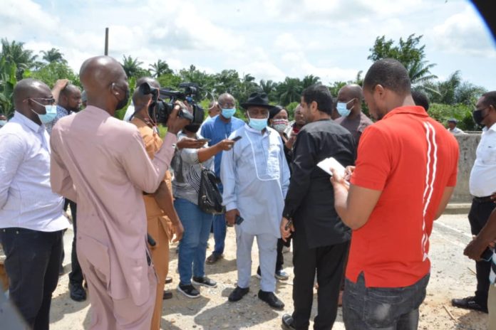 The Project Manager/ Coordinator Gitto Construction Company Nigeria Ltd, Chief Ghanem Rasbieth addressing the Permanent Secretary, MNDA, Dr. Babayo Ardo on the progress of work at the beginning of Eket Bypass on Friday, May 21, 2021. The Project Manager/ Coordinator Gitto Construction Company Nigeria Ltd, Chief Ghanem Rasbieth addressing the Permanent Secretary, MNDA, Dr. Babayo Ardo on the progress of work at the beginning of Eket Bypass on Friday, May 21, 2021.