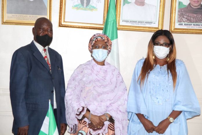 Minister Of State For Industry, Trade And Investment, Amb. Mariam Yalwaji Katagum (Centre) Flanked To The Right By The President, Nigeria Entrepreneurs Forum NEF, Dr. Sidney Inegbedion And To The Left By The President ,Organisation Of Women In International Trade (OWIT) Nigeria, Blessing Irabor During A Courtesy Visit On The Minister.
