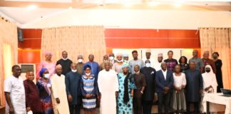 Perm. Sec. Ministry of Interior (7th Left), in a group photograph with the top management officers of the Ministry and the training Consultant at a 3-day workshop on Performance Management System for Directorate Cadre officers, organized by the Ministry in Abuja .