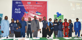 Permanent Secretary Federal Ministry of Labour and Employment, Dr Yerima Peter Tarfa (6th left) with other dignitaries during 2021 World Day against Child Labour (WDACL) in Abuja