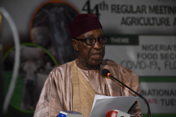 The Minister of Agriculture and Rural Development, Alhaji Muhammad Sabo Nanono, presenting his keynote address during the 44th Regular Meeting of the National Council on Agriculture and Rural Development, today in Abuja.
